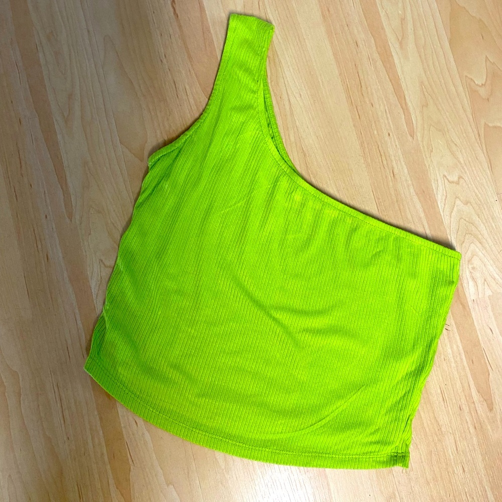 Neon Green One Shoulder Rib Tank Top